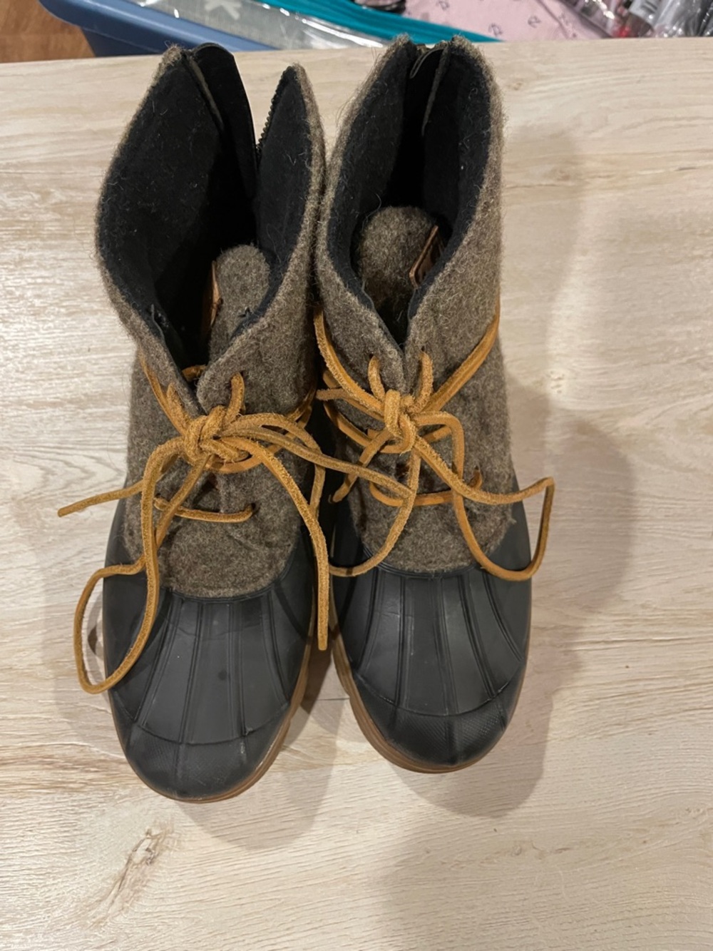 Sperry Brown Wool-Look Duck Boots with Tan Laces